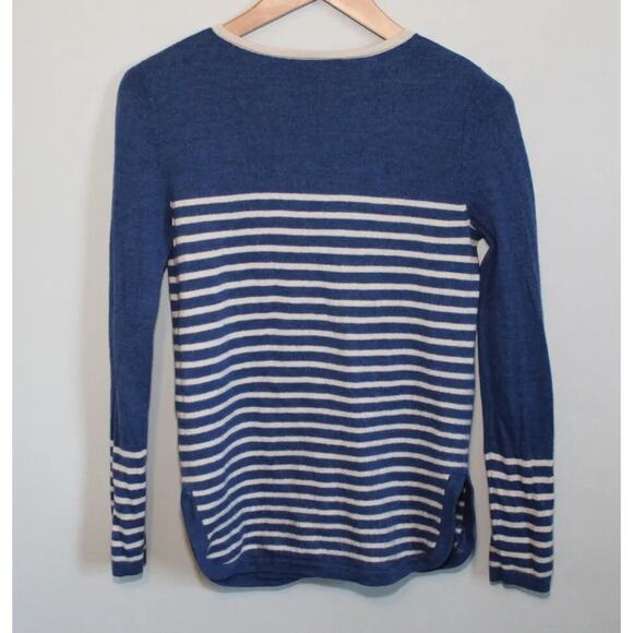 Tory Burch Odessa Merino Wool V-Neck Striped Wool Sweater Blue Small? H12151 - Picture 11 of 16